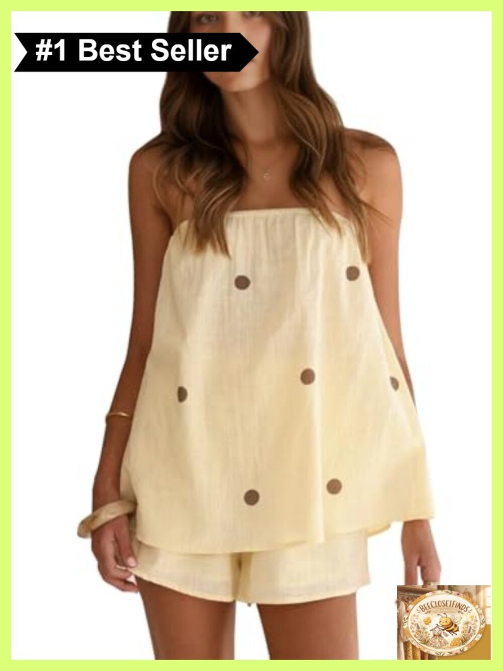 Polka Dot 2 Piece Shorts Set Strapless Top Summer Lounge Travel Vacation